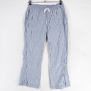 Style Me Striped Pants Womens Large Blue White Linen Blend Coastal Nautical